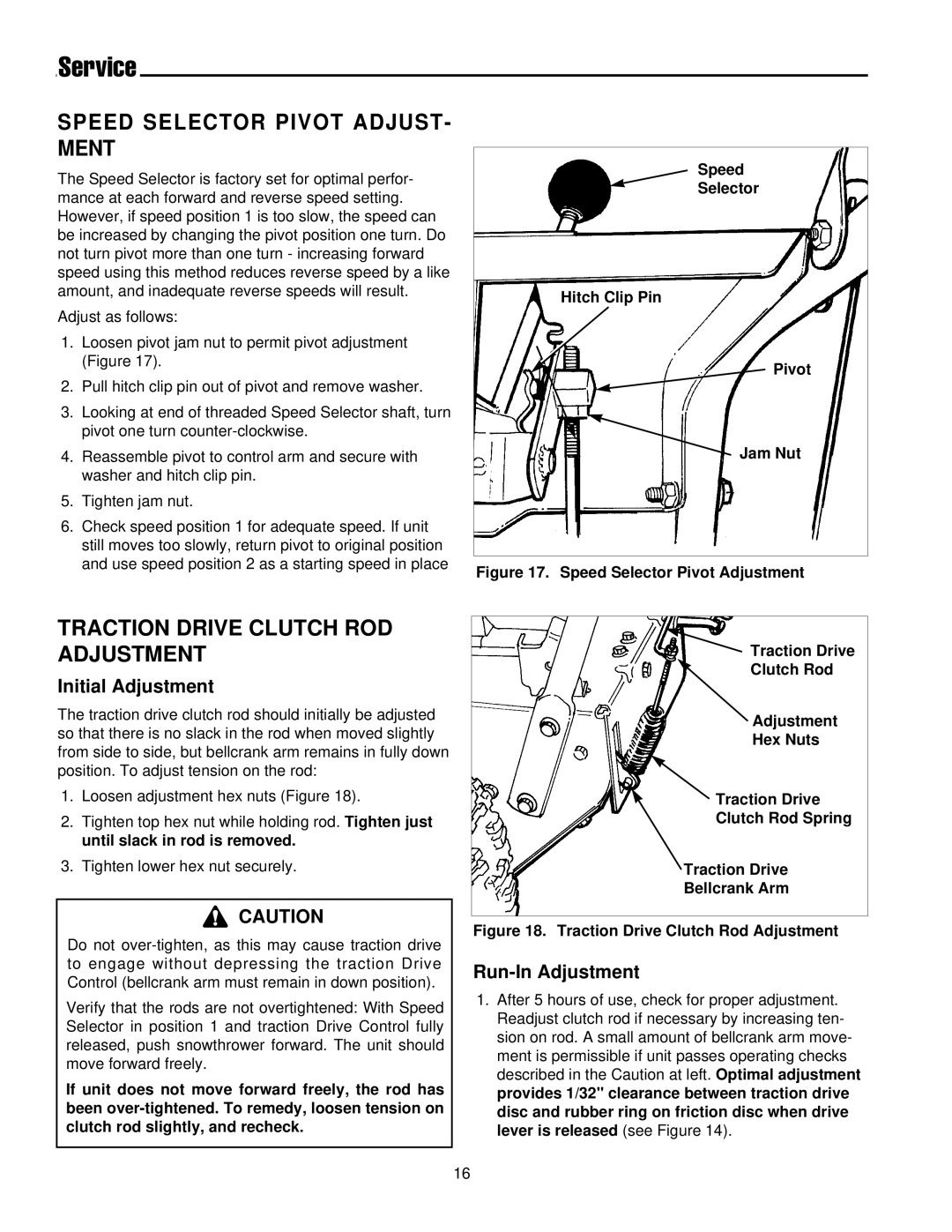 Simplicity 1693164 755M manual Speed Selector Pivot ADJUST- Ment, Traction Drive Clutch ROD Adjustment, Initial Adjustment 