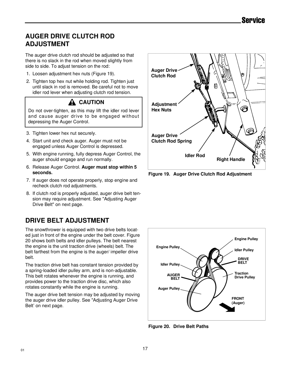 Simplicity 1693161 555M, 1693426 755E, 1693425 555M, 1693164 755M Auger Drive Clutch ROD Adjustment, Drive Belt Adjustment 