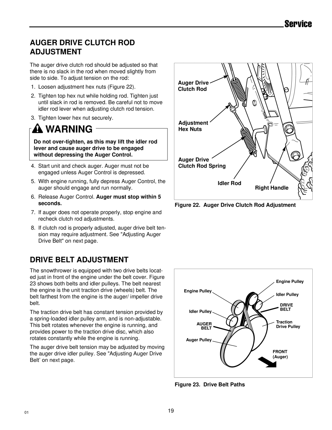 Simplicity 1693646 555M, 1693647 555M, 1693648 755M, 1693649 755M Auger Drive Clutch ROD Adjustment, Drive Belt Adjustment 