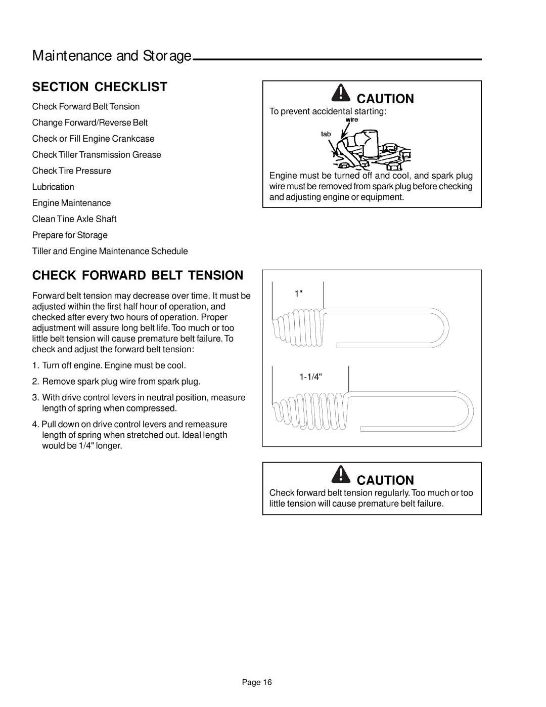 Simplicity 1693207, 1693705, 1693704 manual Maintenance and Storage, Check Forward Belt Tension 