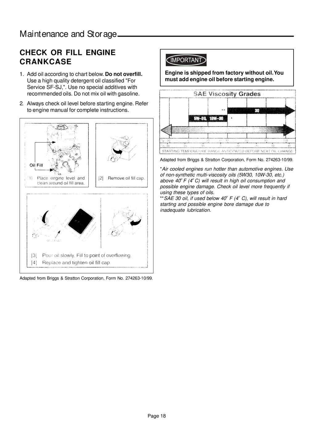 Simplicity 1693704, 1693705, 1693207 manual Check or Fill Engine Crankcase 