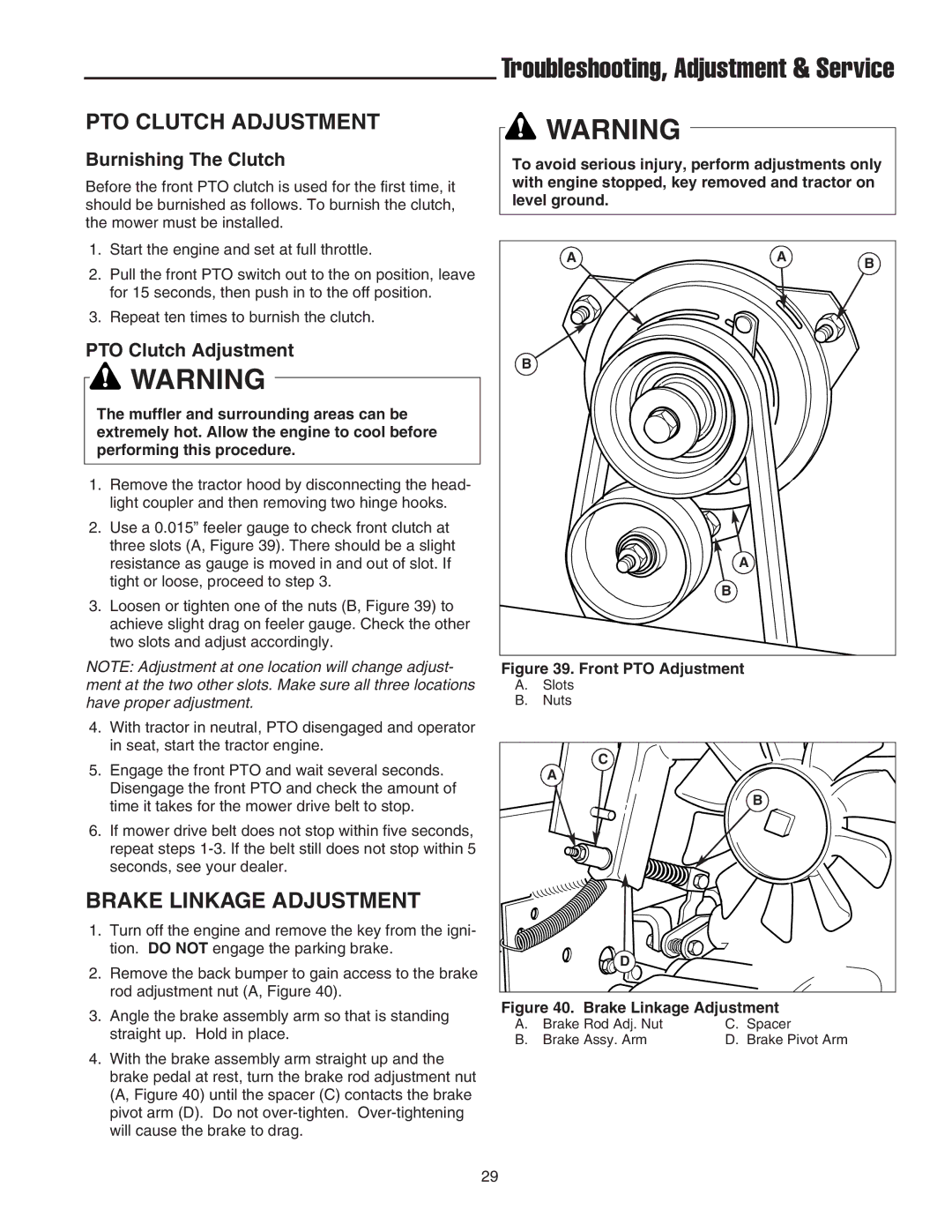 Simplicity 1693561, 1693738, 1693770, 1693771, 1693764 PTO Clutch Adjustment, Brake Linkage Adjustment, Burnishing The Clutch 