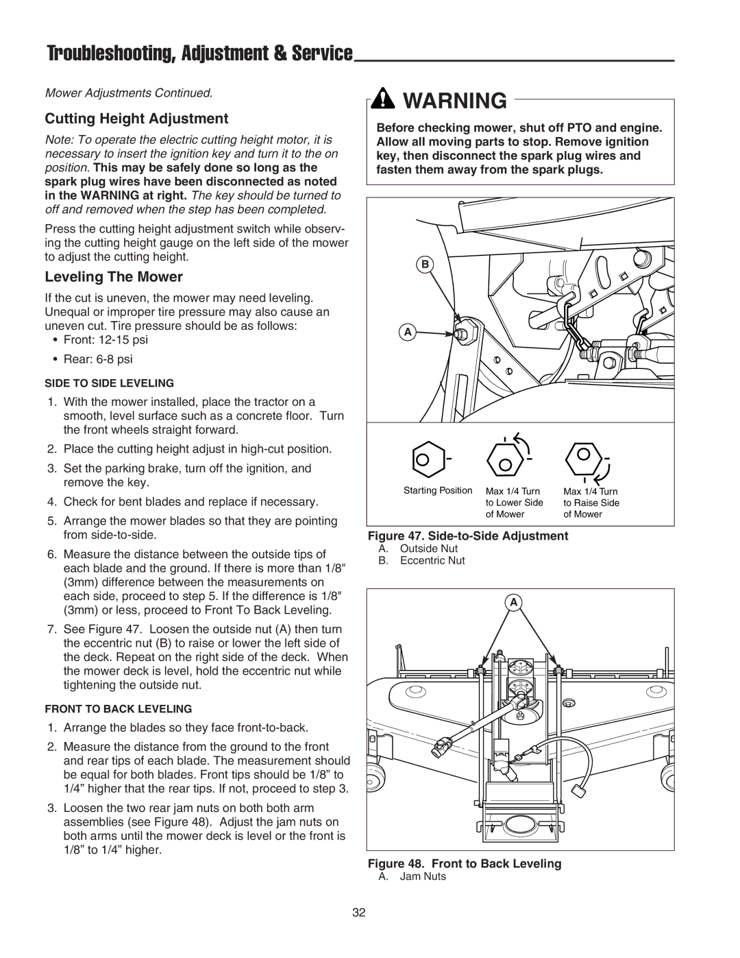 Simplicity 1693220, 1693738, 1693770, 1693771, 1693764, 1693769, 1693563, 1693561 Cutting Height Adjustment, Leveling The Mower 