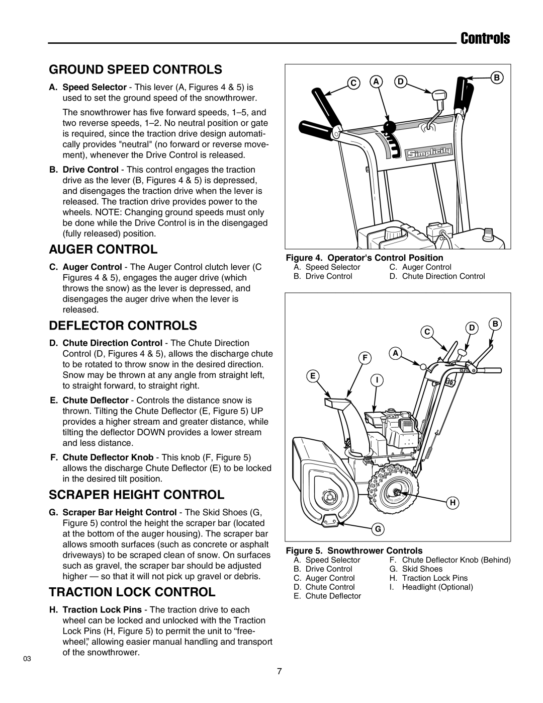 Simplicity 1693650 860M, 1693763 860M Ground Speed Controls, Auger Control, Deflector Controls, Scraper Height Control 