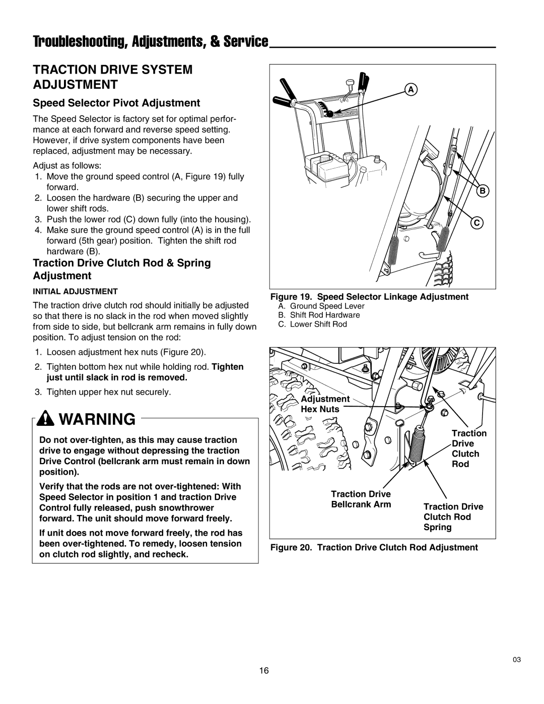 Simplicity 1693763 860M, 1693775 860M, 1693651 860M manual Traction Drive System Adjustment, Speed Selector Pivot Adjustment 