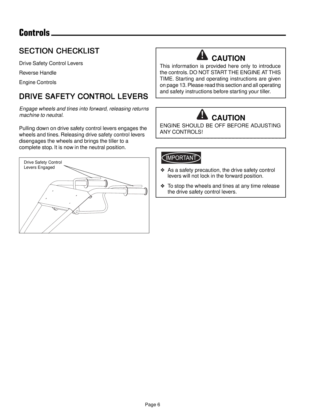 Simplicity 1693847 manual Controls, Drive Safety Control Levers 