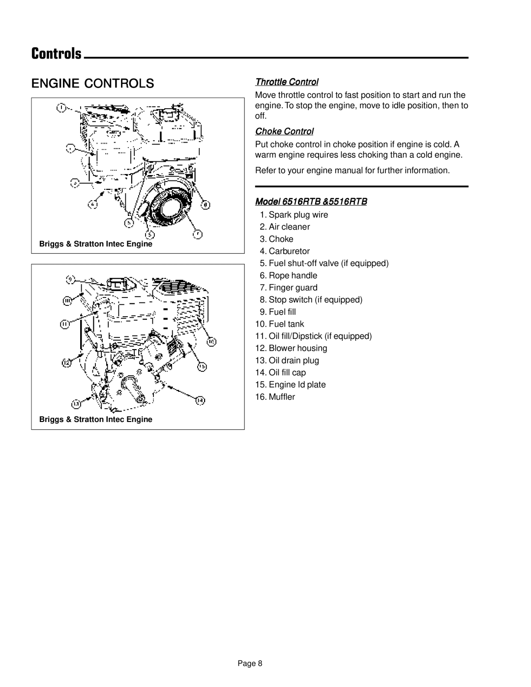 Simplicity 1693847 manual Engine Controls, Throttle Control 