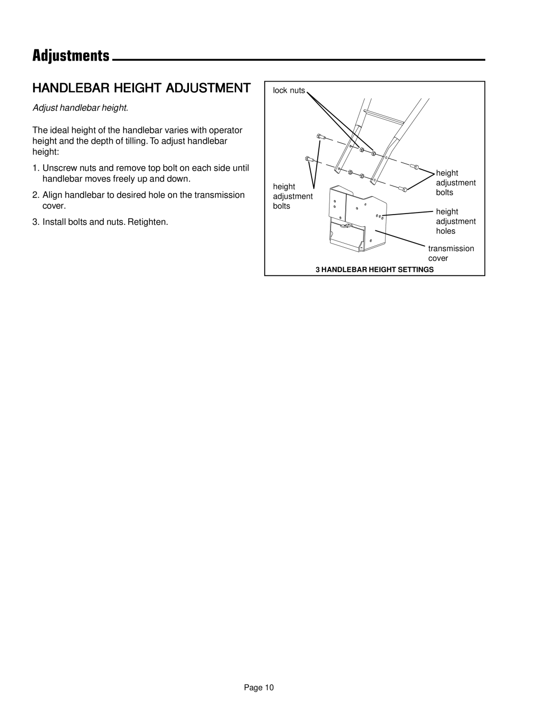 Simplicity 1693847 manual Handlebar Height Adjustment, Adjust handlebar height 