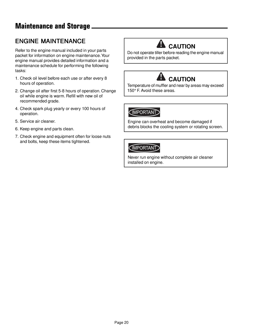 Simplicity 1693847 manual Engine Maintenance 