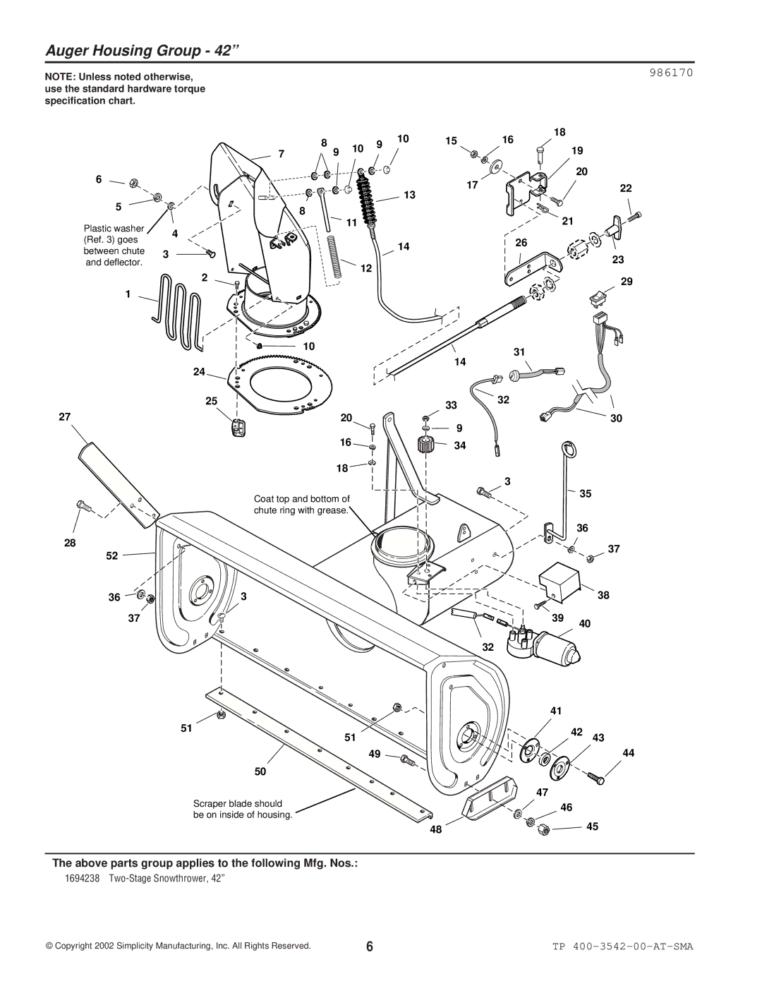 Simplicity 1694238 manual Auger Housing Group 