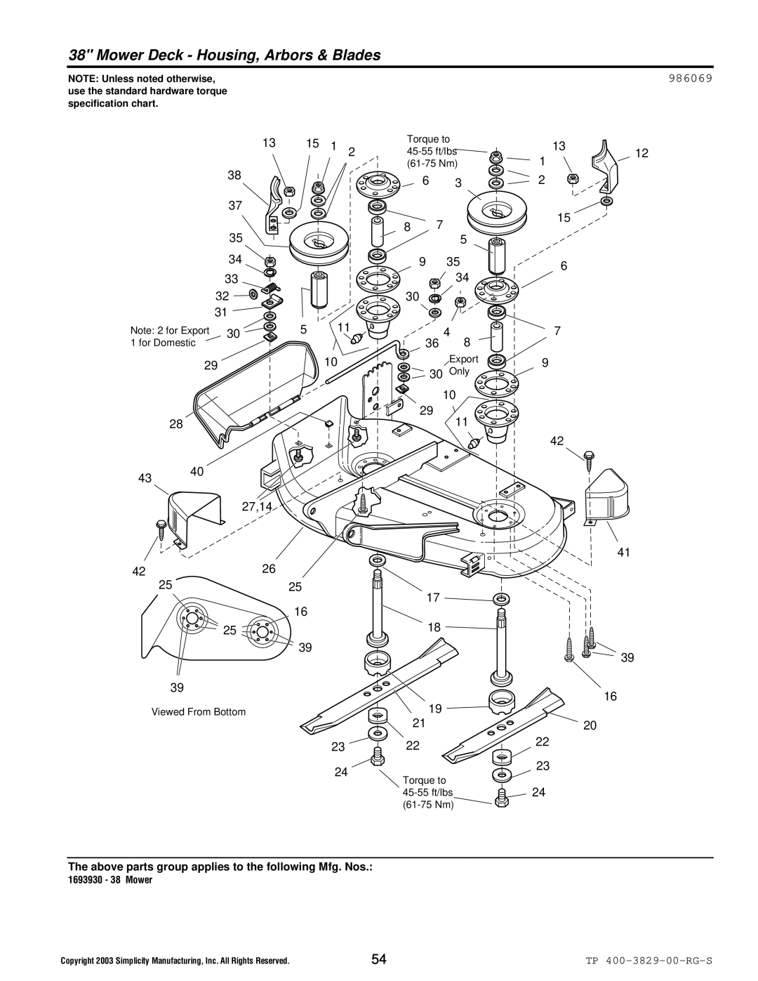 Simplicity 1693920, 1694310, 1693930, 1694314 manual Mower Deck Housing, Arbors & Blades 