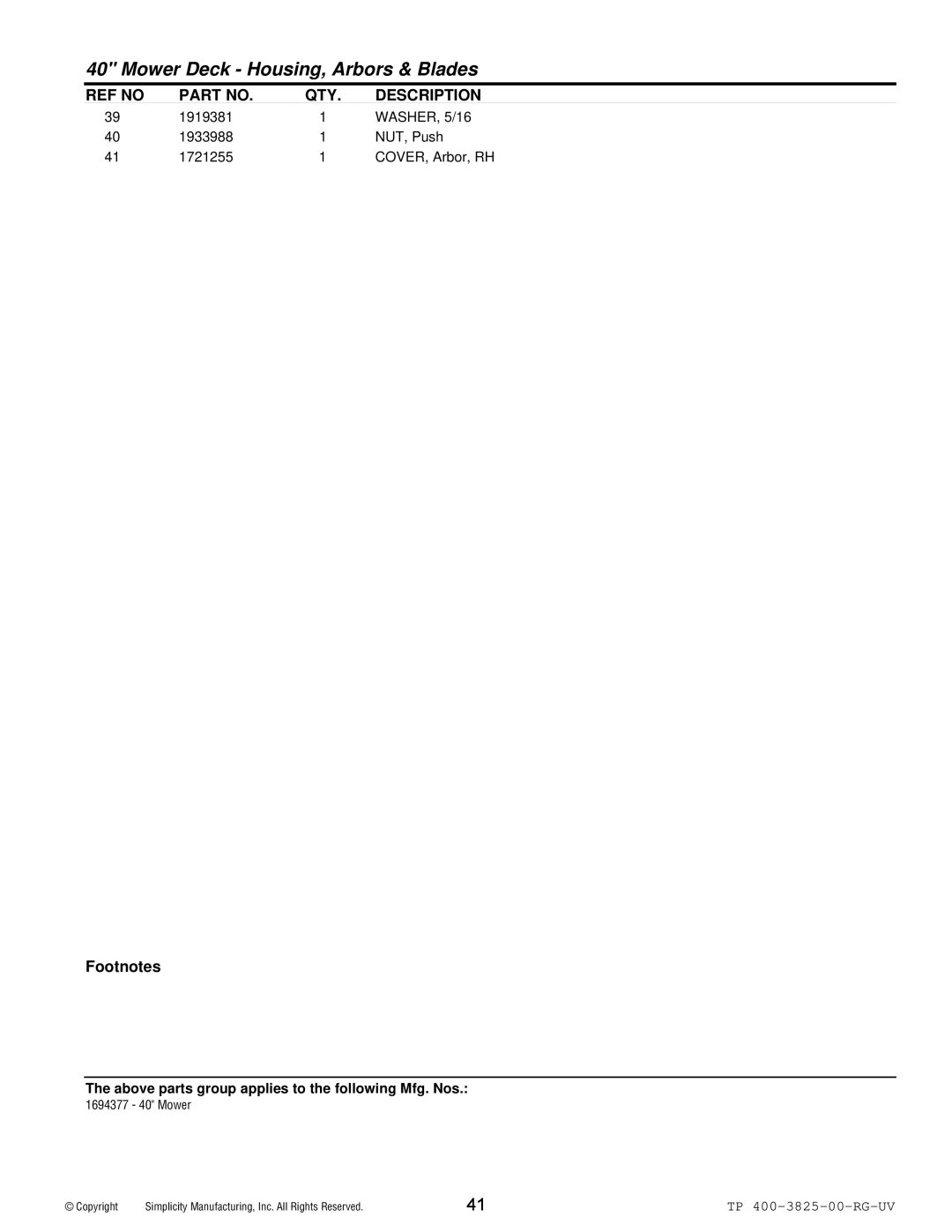 Simplicity 1694376, 1694377 manual Mower Deck Housing, Arbors & Blades 