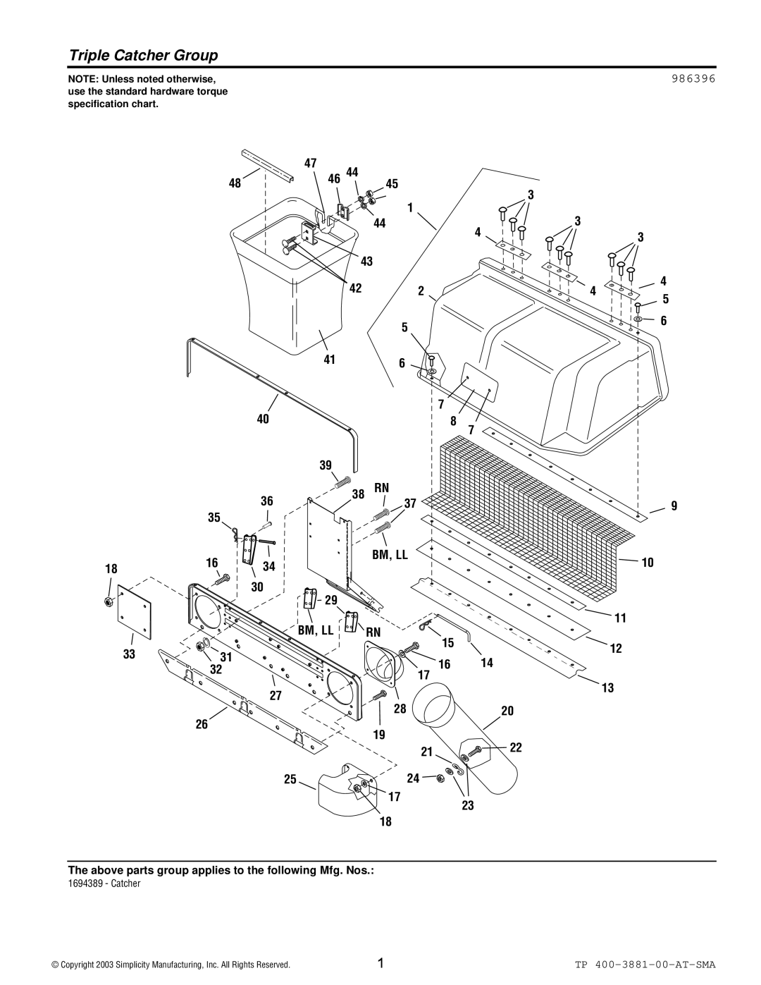 Simplicity 1694389 manual 38 RN 1816 3331, Bm, Ll, 2122 