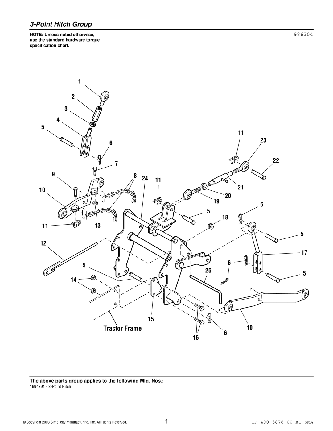 Simplicity 1694391 manual Point Hitch Group 