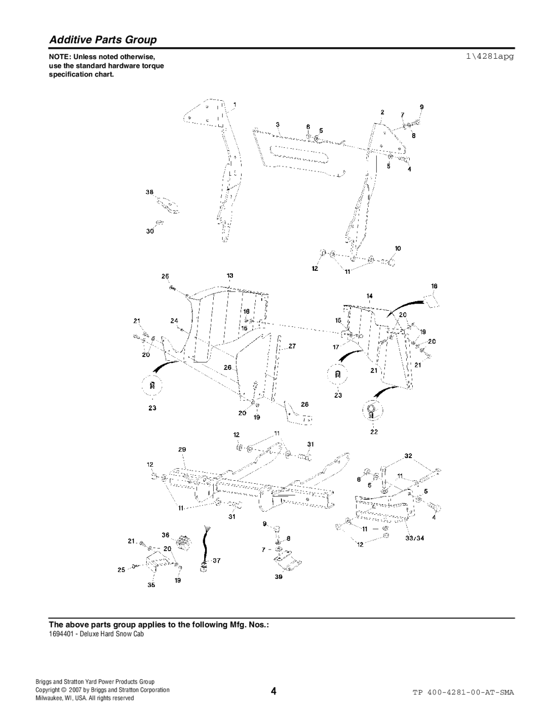 Simplicity 1694401 manual Additive Parts Group, 4281apg 