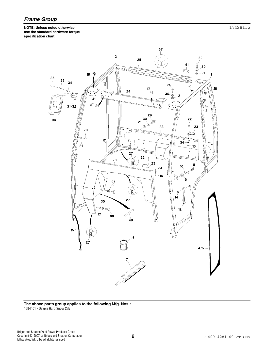 Simplicity 1694401 manual Frame Group, 4281fg 