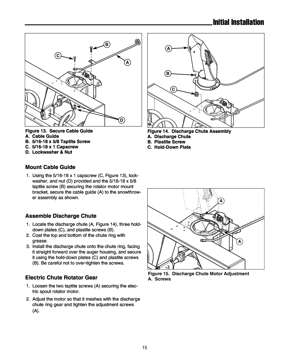 Simplicity 1694404 manual Mount Cable Guide, Assemble Discharge Chute, Electric Chute Rotator Gear, Initial Installation 