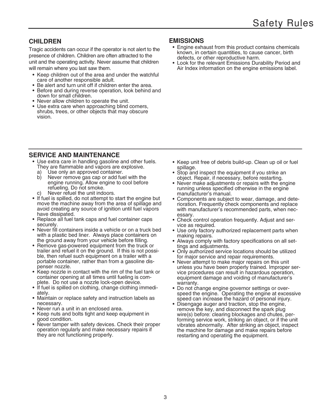 Simplicity 1693657, 1694436, 1694440, 1694438, 1693656, 1694266 Safety Rules, Children, Emissions, Service and Maintenance 