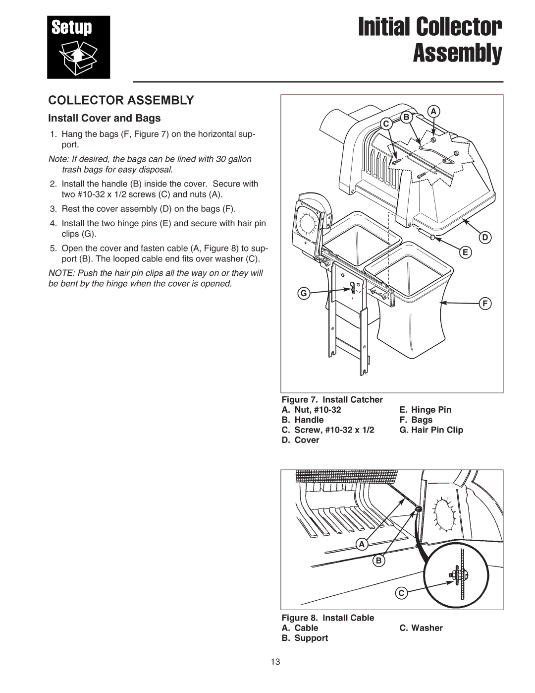 Simplicity 1726793, 1694498 manual Initial Collector, Assembly, Install Cover and Bags 