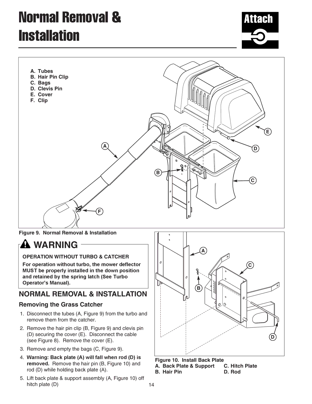 Simplicity 1694498, 1726793 manual Normal Removal Installation, Removing the Grass Catcher 