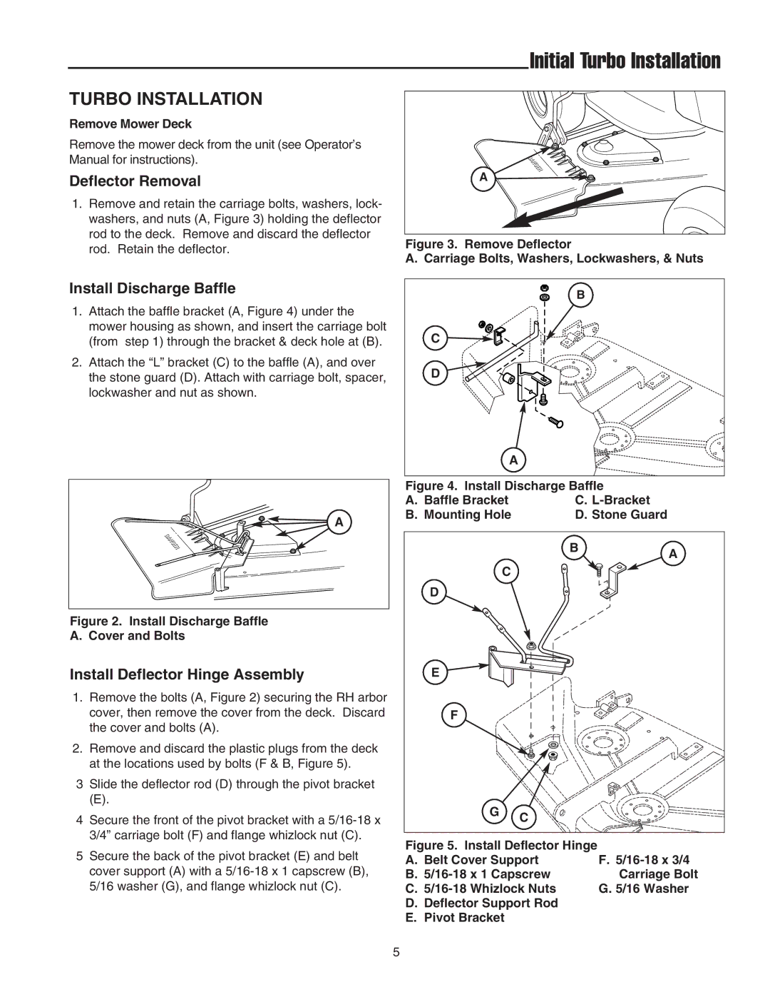 Simplicity 1726793, 1694498 manual Deflector Removal, Install Discharge Baffle, Install Deflector Hinge Assembly 