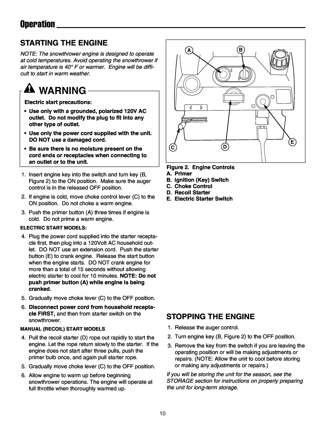 Simplicity 1694584 319E, 1694583 319M instruction sheet Starting The Engine, Stopping The Engine, Operation 
