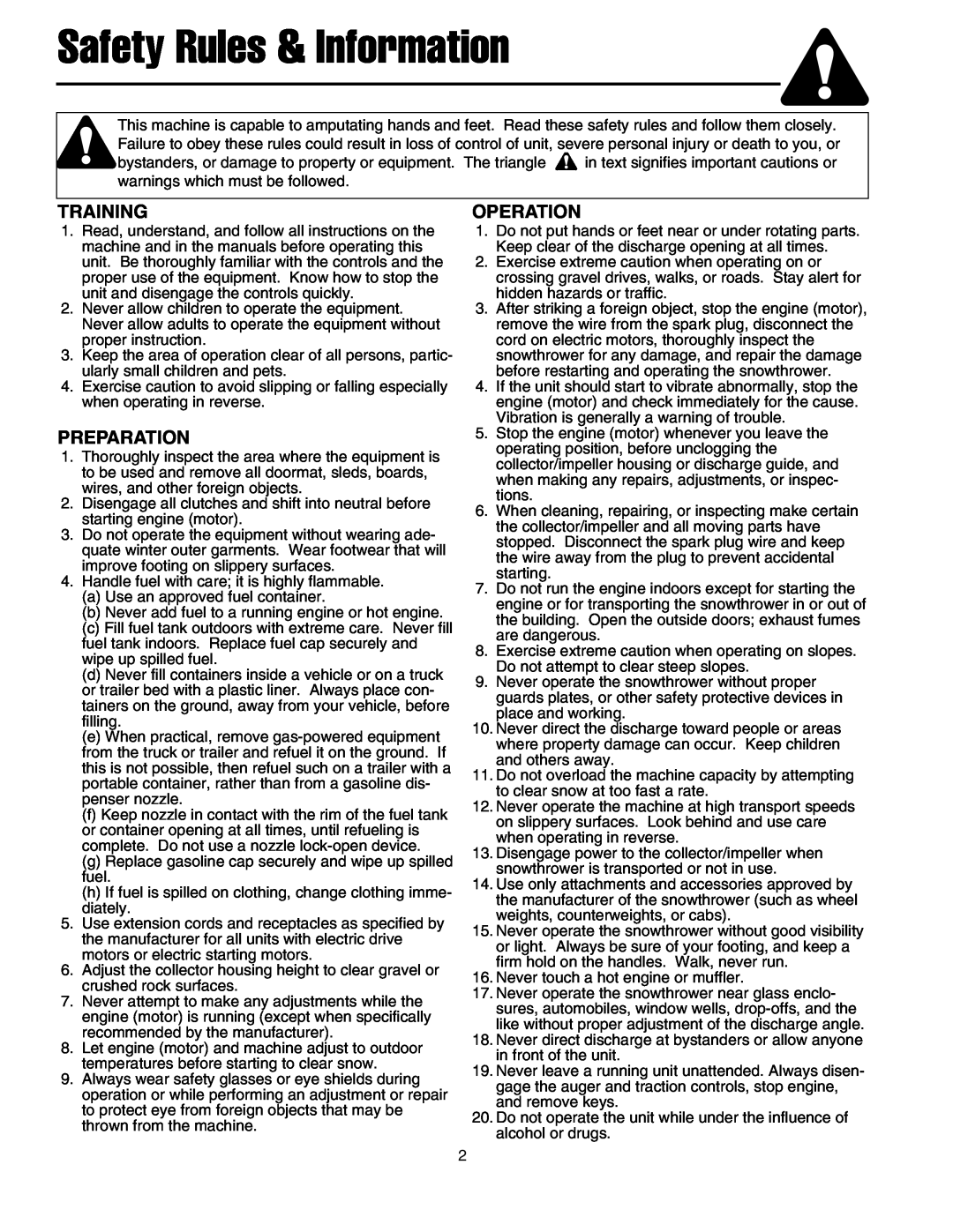 Simplicity 1694584 319E, 1694583 319M instruction sheet Safety Rules & Information, Training, Preparation, Operation 