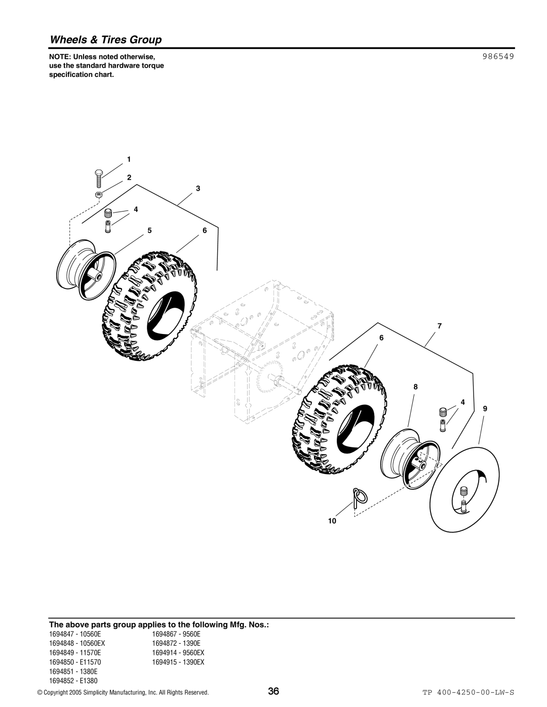 Simplicity 1694850, 1694915, 1694872, 1694914, 1694867, 1694848, 1694847, 1694849, 1694852, 1694851 Wheels & Tires Group, 986549 