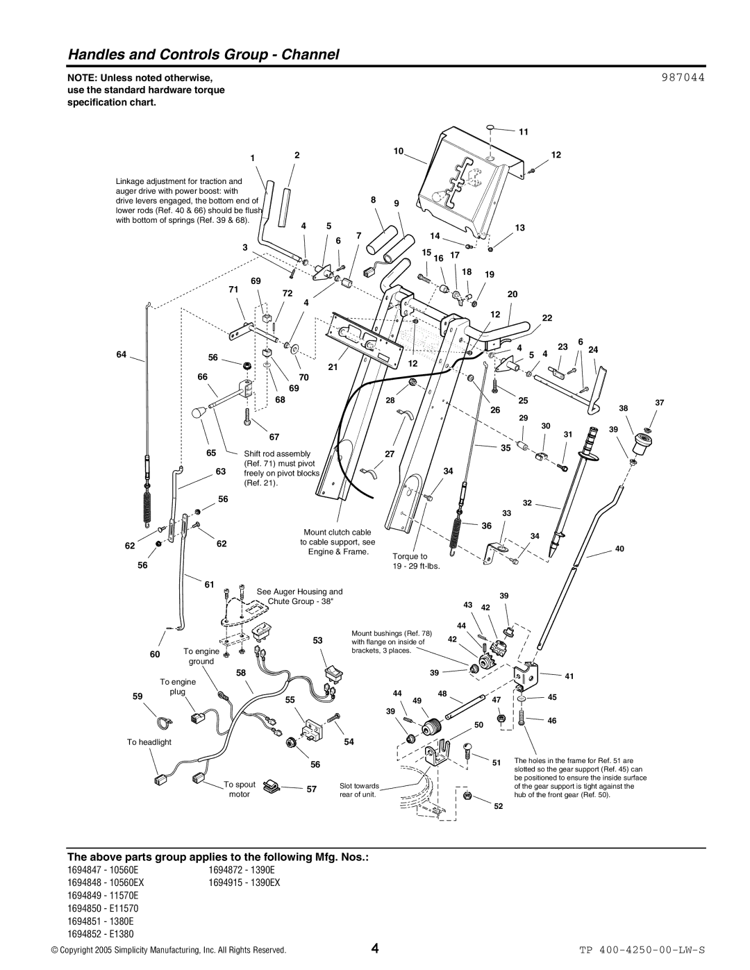 Simplicity 1694848, 1694915, 1694872, 1694914, 1694867, 1694847, 1694850, 1694849 Handles and Controls Group Channel, 987044 