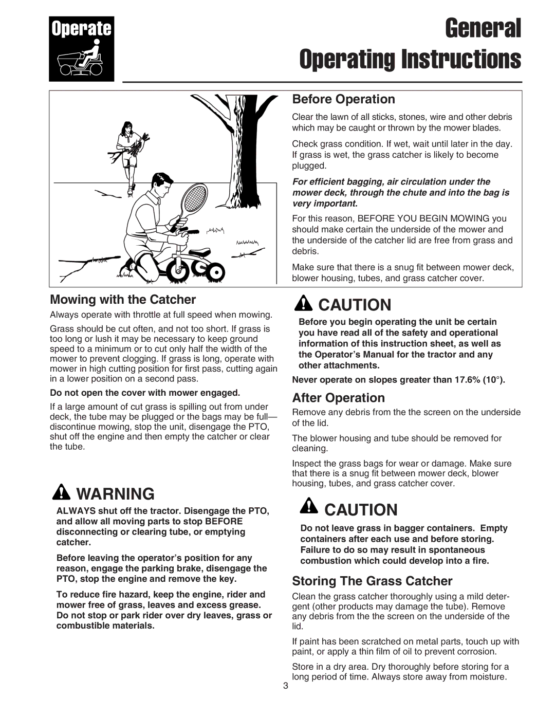 Simplicity 1694918 manual Before Operation, Mowing with the Catcher, After Operation, Storing The Grass Catcher 