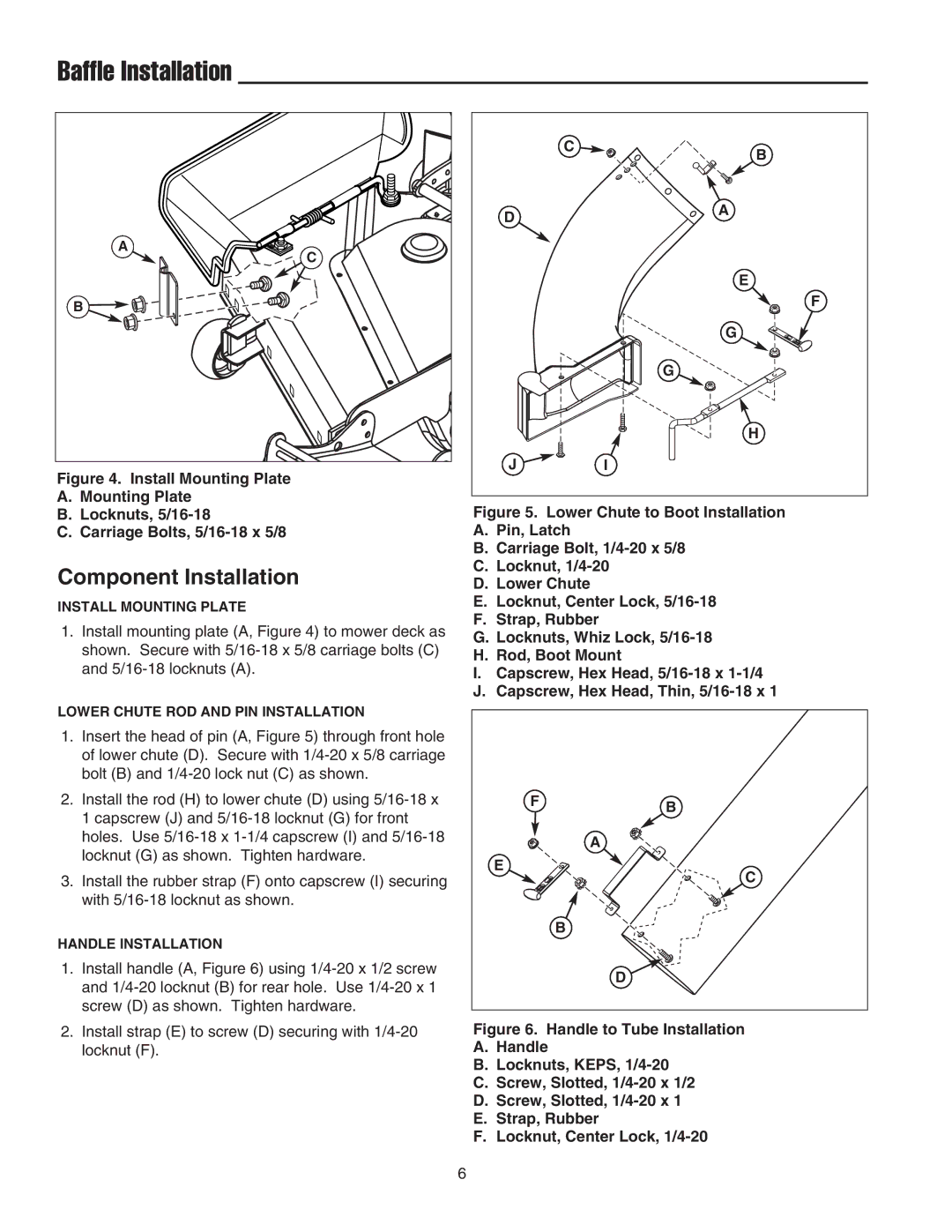 Simplicity 1694918 manual Baffle Installation, Component Installation 