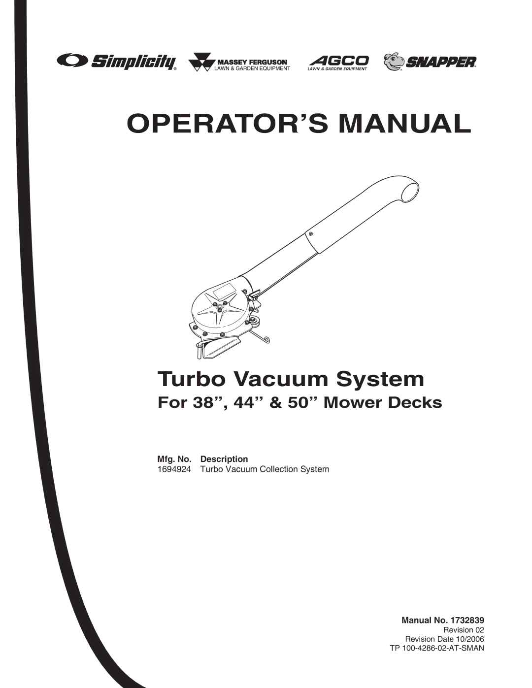 Simplicity 1694924 manual OPERATOR’S Manual 