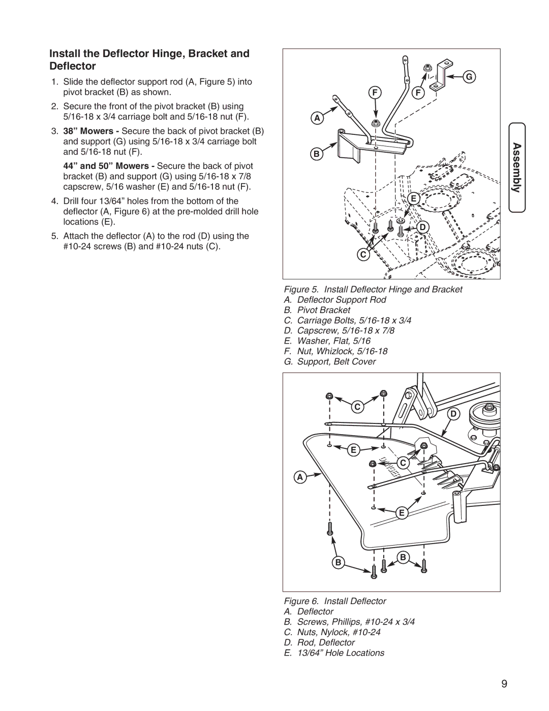 Simplicity 1694924 manual Install the Deflector Hinge, Bracket and Deflector 