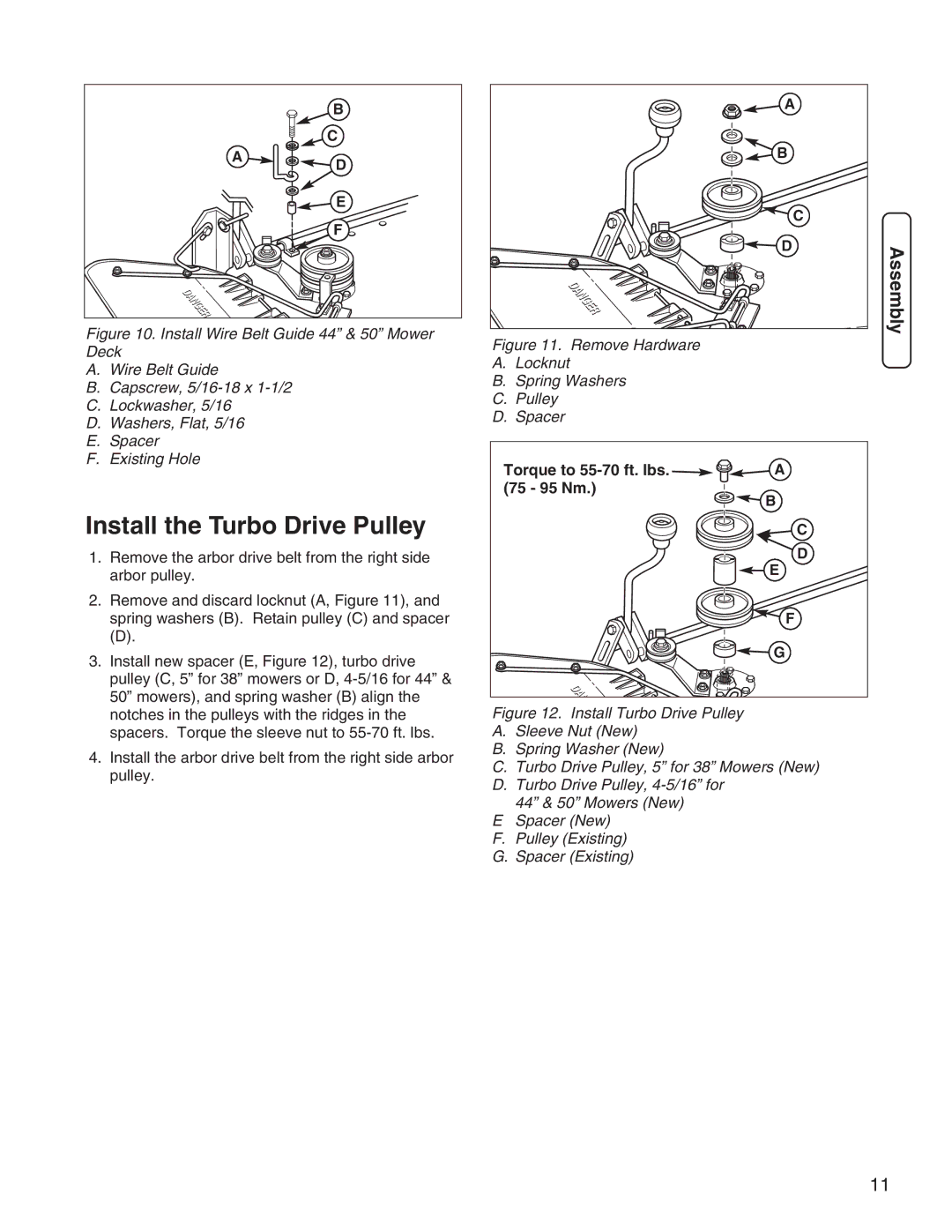 Simplicity 1694924 manual Install the Turbo Drive Pulley, Remove Hardware Locknut Spring Washers Pulley Spacer 