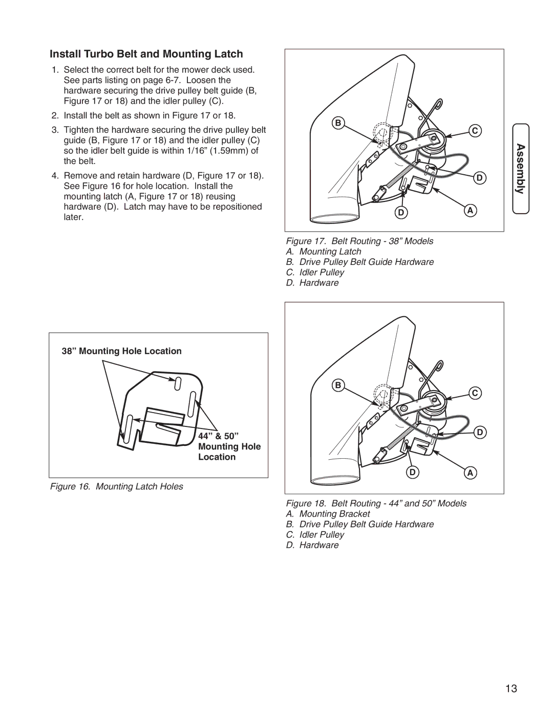 Simplicity 1694924 manual Install Turbo Belt and Mounting Latch, Mounting Latch Holes 