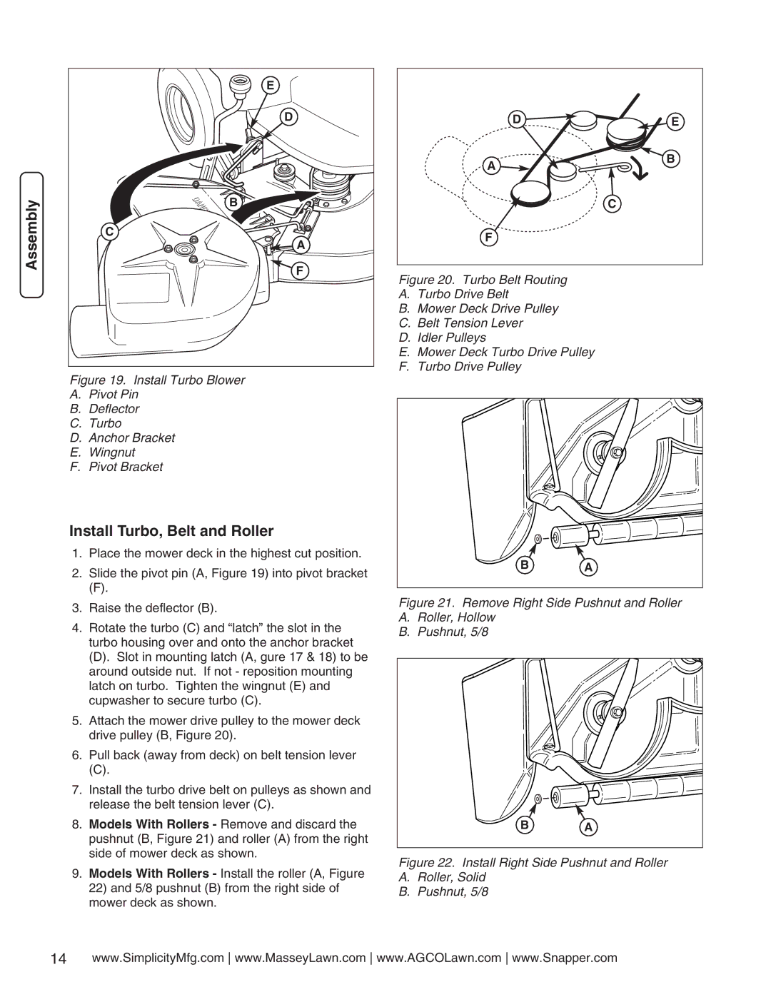 Simplicity 1694924 manual Install Turbo, Belt and Roller 