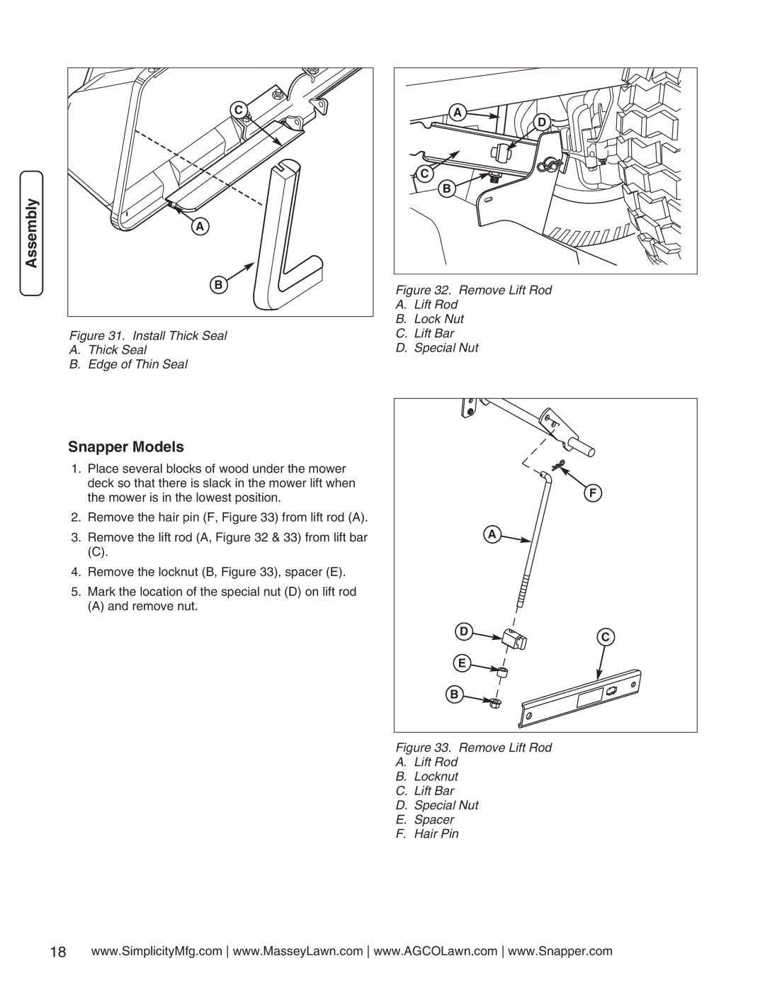 Simplicity 1694924 manual Snapper Models, Install Thick Seal Edge of Thin Seal 