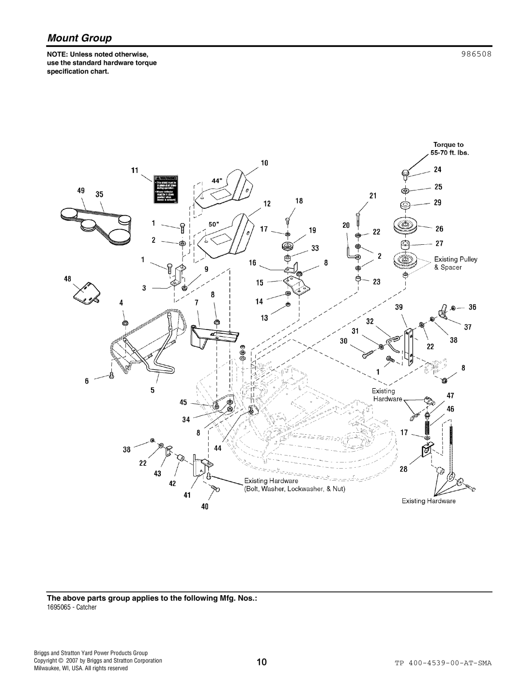 Simplicity 1695065 manual Mount Group 