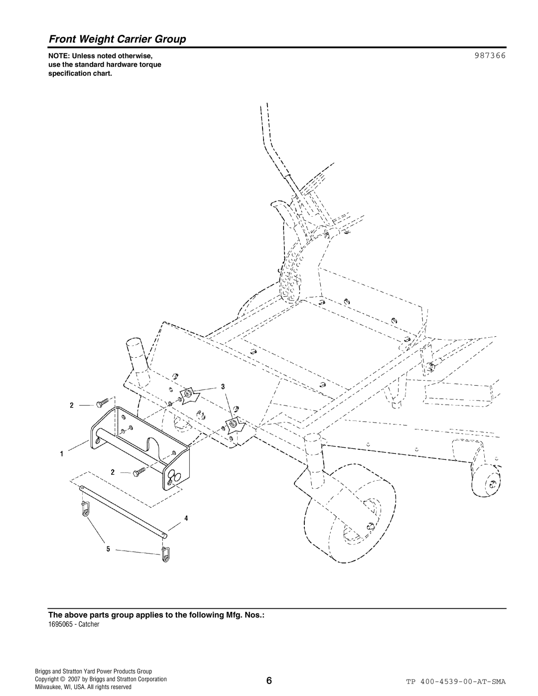 Simplicity 1695065 manual Front Weight Carrier Group, 987366 