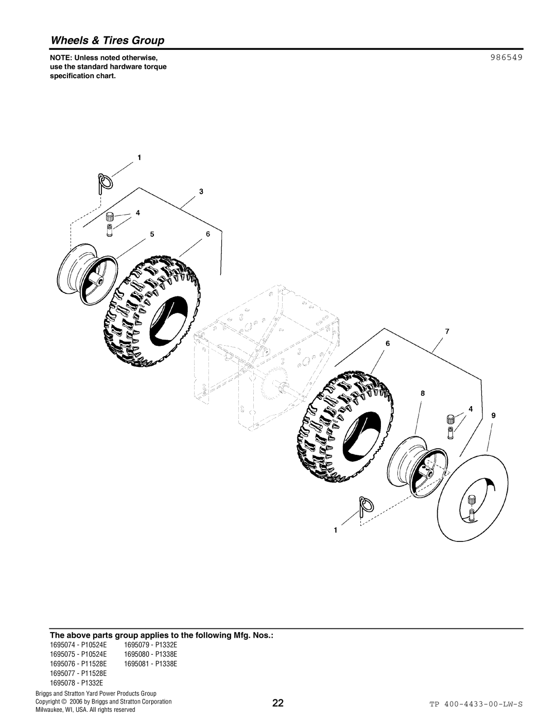 Simplicity 1695077, 1695078, 1695075, 1695079, 1695081, 1695074, 1695076, 1695080 manual Wheels & Tires Group, 986549 