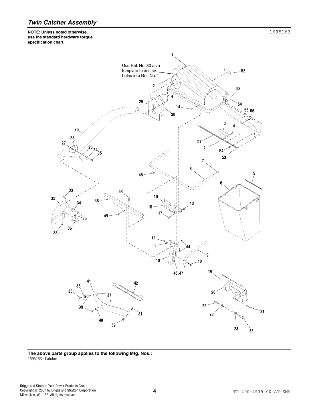 Simplicity 1695163 manual Twin Catcher Assembly 