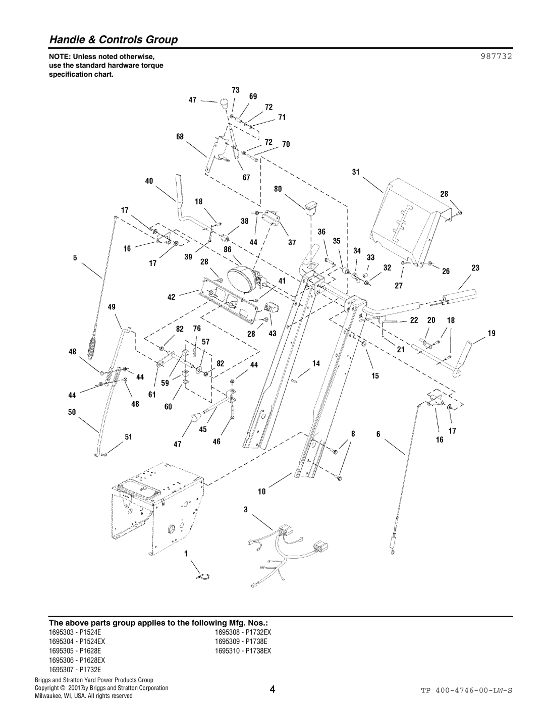 Simplicity 1695306, 1695310, 1695305, 1695309, 1695307, 1695308, 1695304, 1695303 manual Handle & Controls Group, 987732 