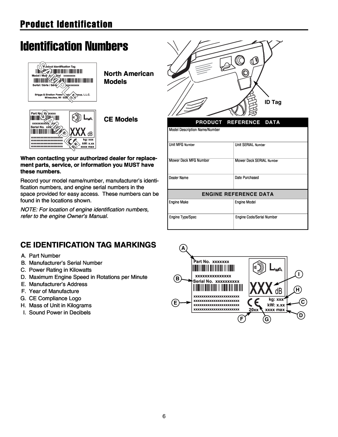 Simplicity 1695468 Identification Numbers, Product Identification, Ce Identification Tag Markings, North American, Models 