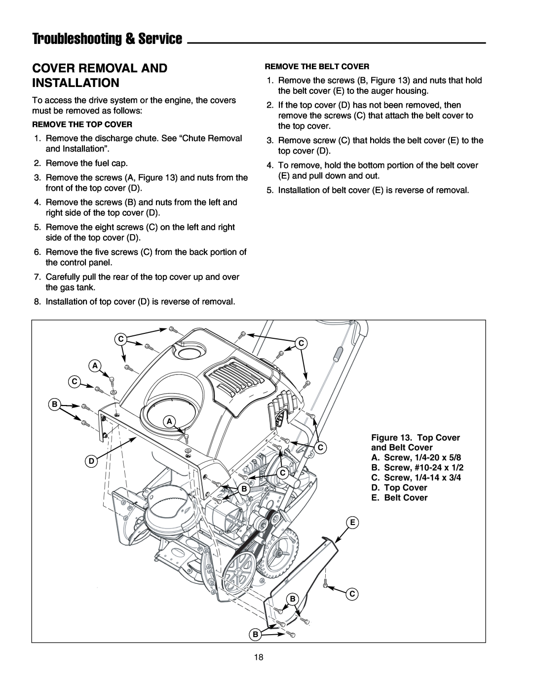 Simplicity 1695468, 1695514 Troubleshooting & Service, Cover Removal And Installation, and Belt Cover, D. Top Cover 