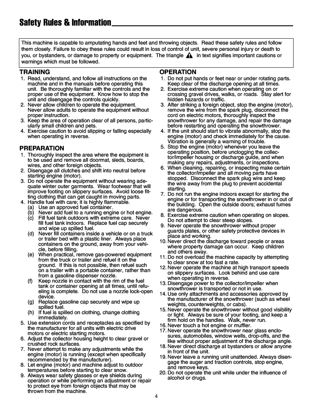 Simplicity 522E, 1695514, 1695468 instruction sheet Safety Rules & Information, Training, Preparation, Operation 
