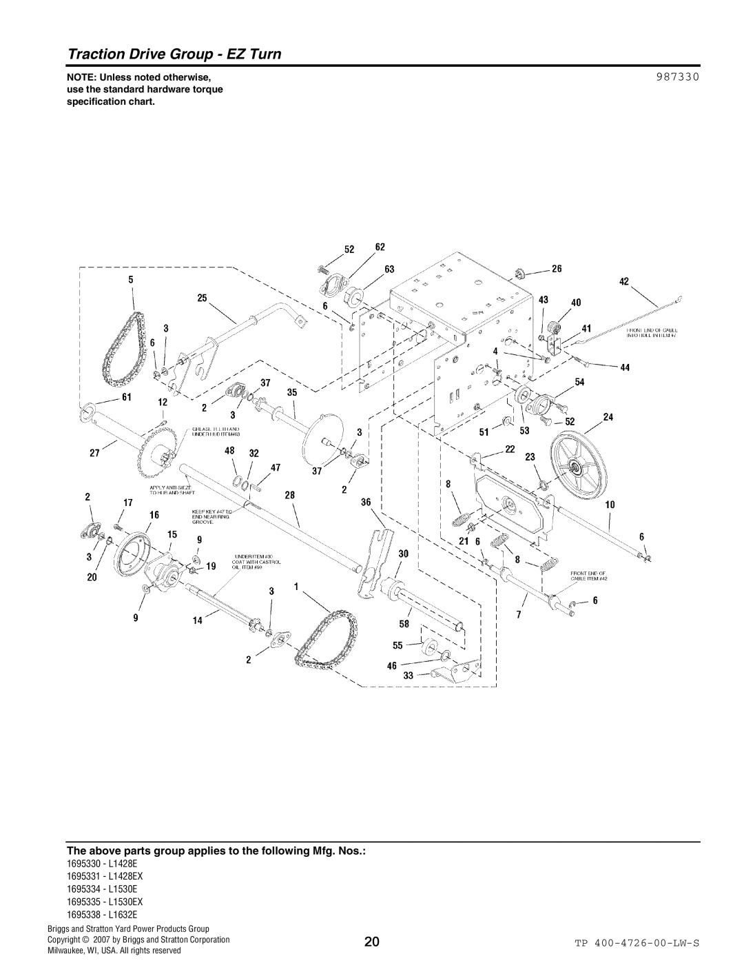 Simplicity 1696335, 1696330, 1696334, 1696338, 1696327, 1696331, 1696326 manual Traction Drive Group EZ Turn 