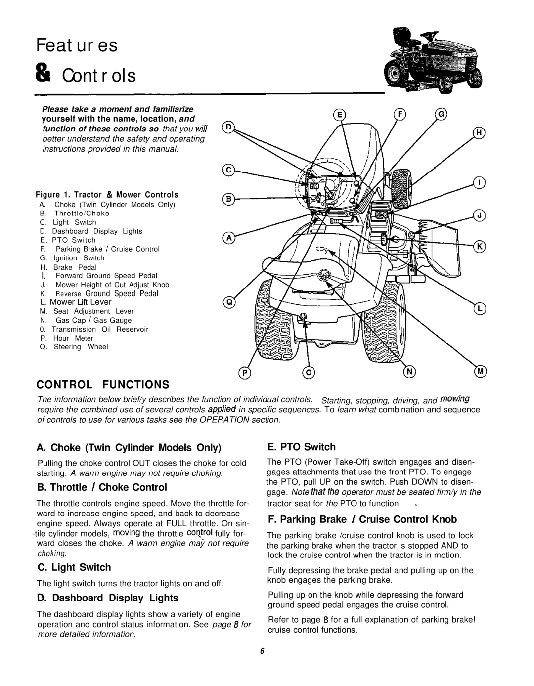 Simplicity 16HP V-Twin manual Control Functions 