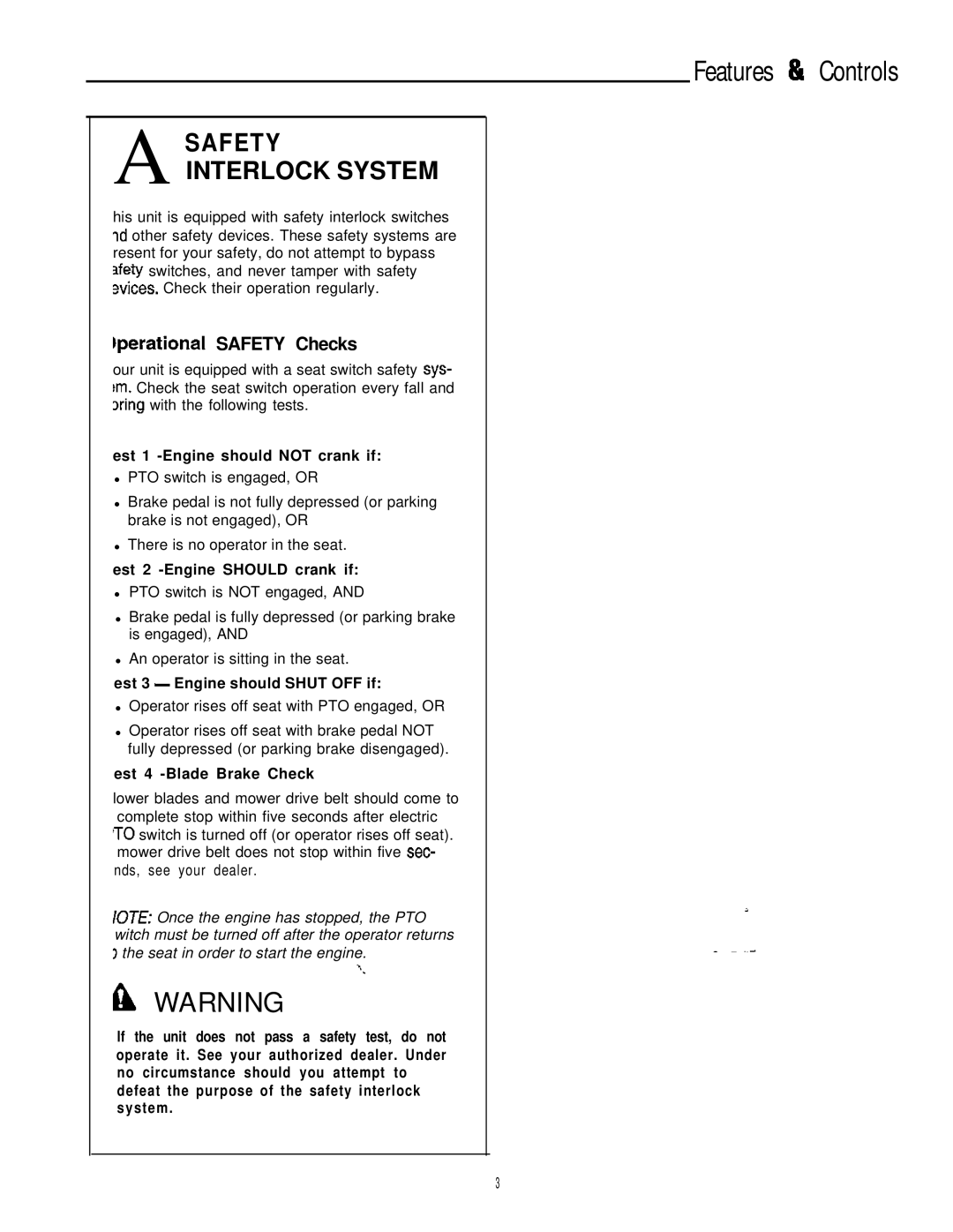 Simplicity 16HP V-Twin manual Features %I Controls, Bperational Safety Checks 