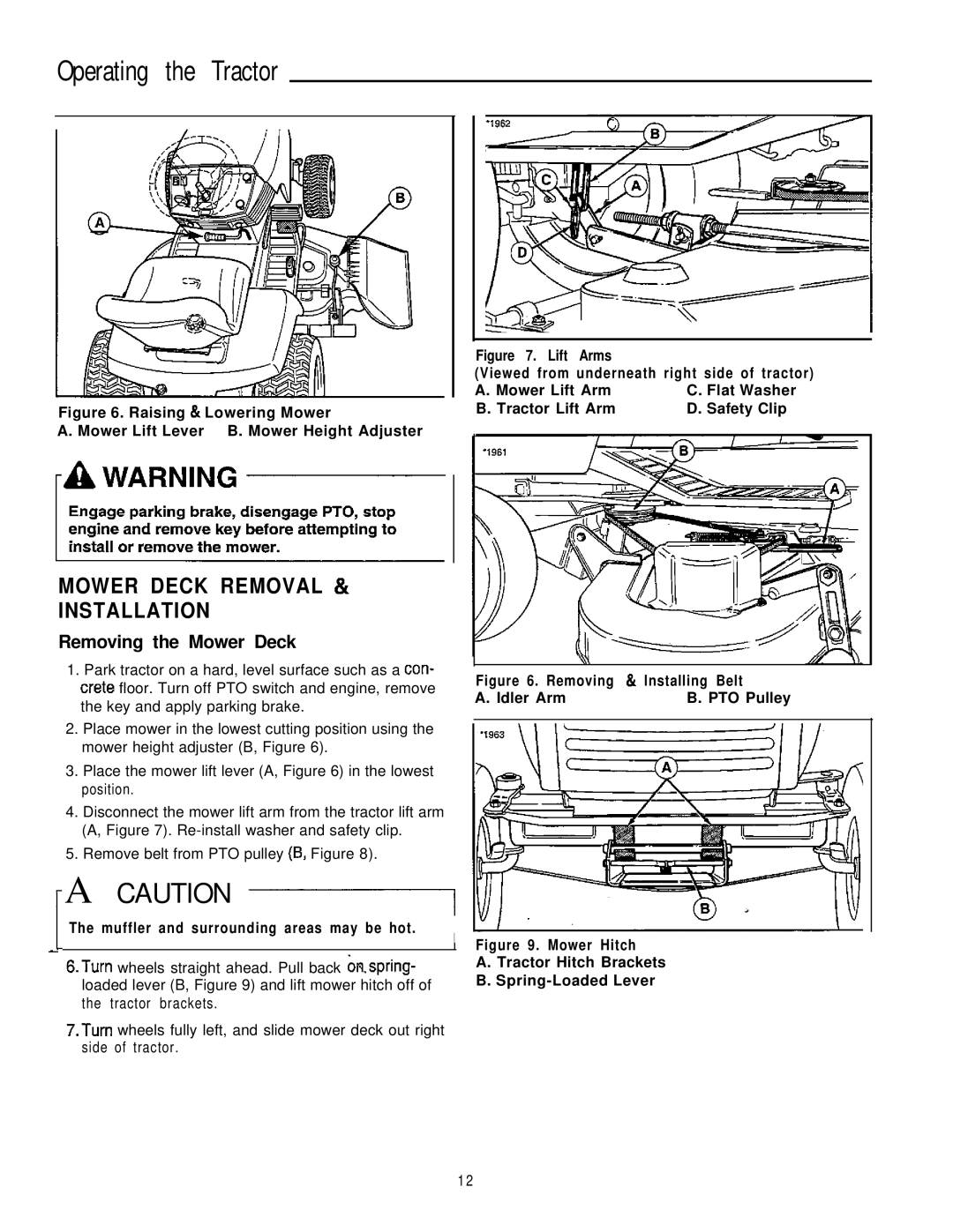 Simplicity 16HP V-Twin manual Operating the Tractor, Mower Deck Removal Installation, Removing the Mower Deck 