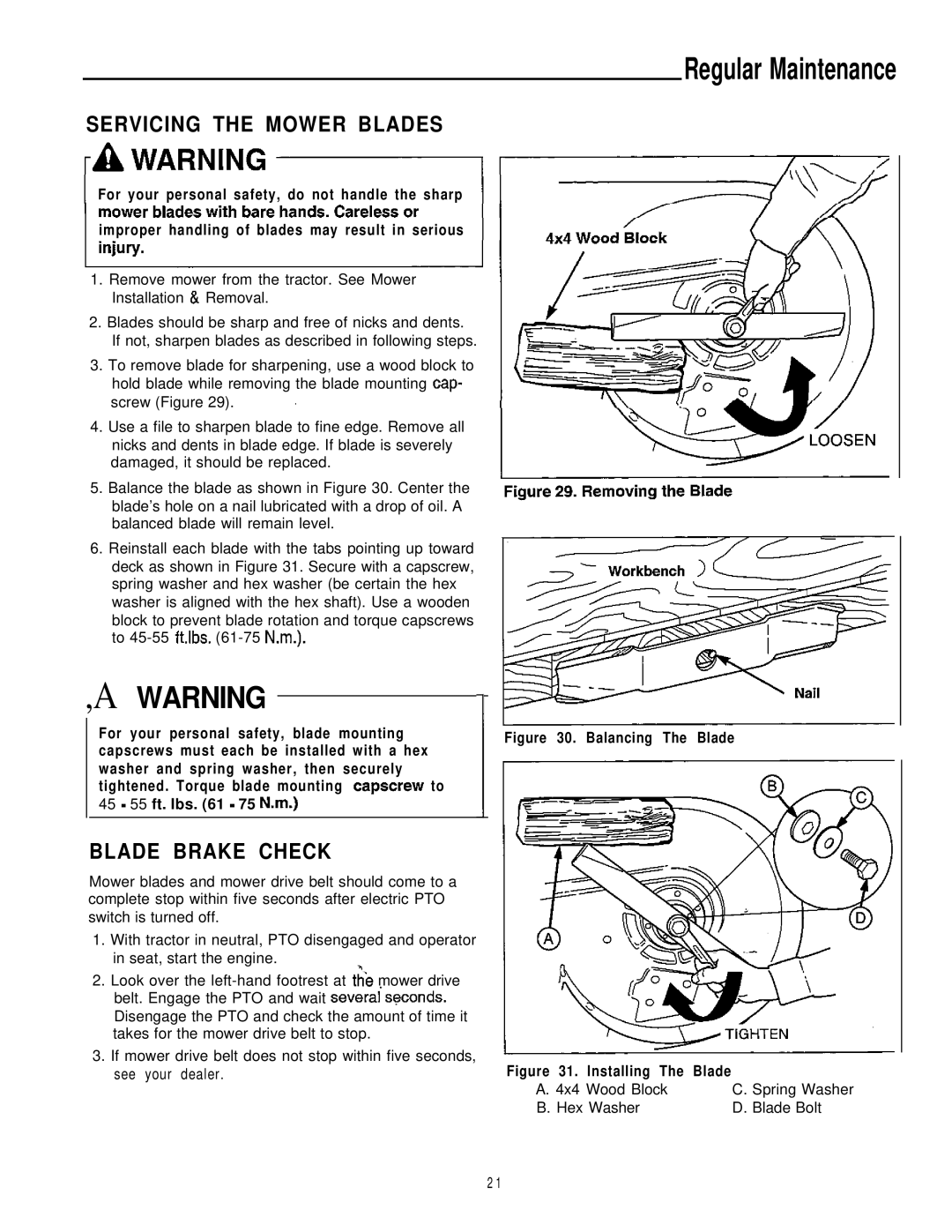 Simplicity 16HP V-Twin manual Servicing the Mower Blades, Blade Brake Check 